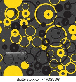 Retro grunge background with yellow and black circles - vector