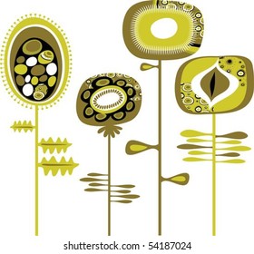 Retro grunge  flowers with decorative patterns