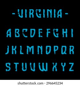 Retro grunge font. Vintage secession font. Upper case letters.