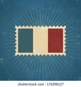 Retro grunge France flag postage stamp illustration