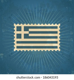 Retro grunge Greece flag postage stamp illustration