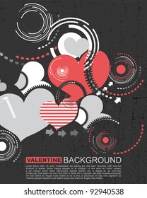 Retro grunge hearts- Vector background