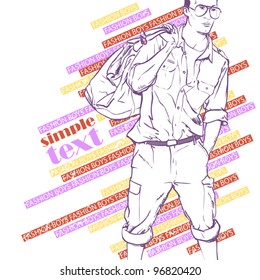 Retro grunge poster with young man. Place for your text