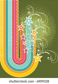 retro grunge rainbow stripes stars and swirls (vector)