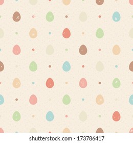 Retro grunge seamless pattern. Color eggs and dots on beige textured background