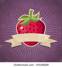 Retro grunge strawberry illustration with banner