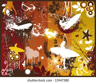 Retro Grunge Summer Design Elements