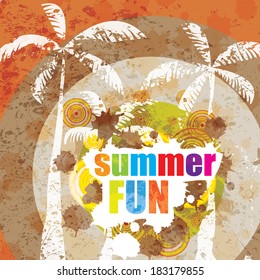 Retro grunge summer warm background palms vector illustration eps10