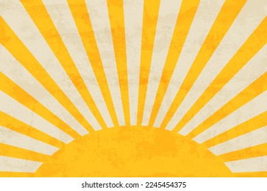 Retro grunge sun rays yellow background texture, vector illustration