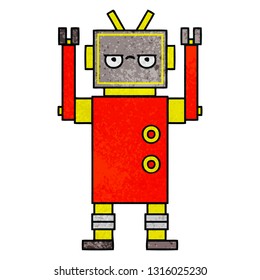 retro grunge texture cartoon of a annoyed robot