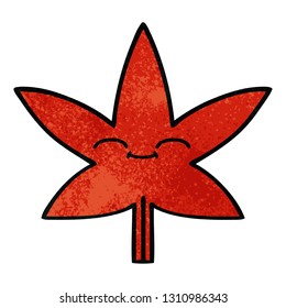 retro grunge texture cartoon of a autumnal leaf