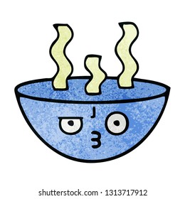 retro grunge texture cartoon of a bowl of hot soup