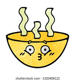 retro grunge texture cartoon of a bowl of hot soup