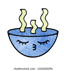 retro grunge texture cartoon of a bowl of hot soup