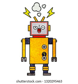 caricatura de textura retro grunge de un robot roto