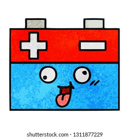 retro grunge texture cartoon of a car battery