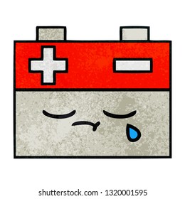 retro grunge texture cartoon of a car battery