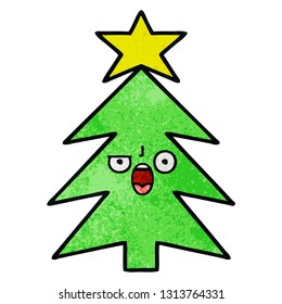 retro grunge texture cartoon of a christmas tree