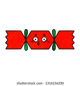 retro grunge texture cartoon of a christmas cracker