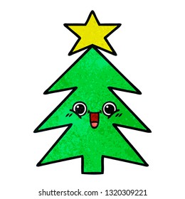 retro grunge texture cartoon of a christmas tree