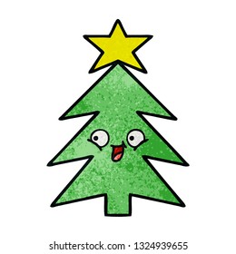 retro grunge texture cartoon of a christmas tree