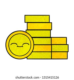 retro grunge texture cartoon of a coins