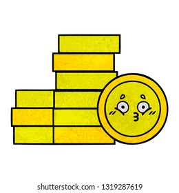retro grunge texture cartoon of a coins
