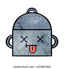 retro grunge texture cartoon of a cooking pot