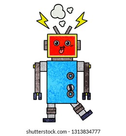 retro grunge texture cartoon of a crazed robot