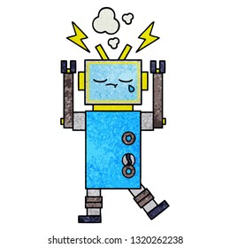 caricatura de textura retro grunge de un robot llorando