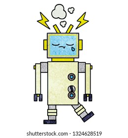 retro grunge texture cartoon of a crying robot
