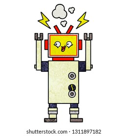 retro grunge texture cartoon of a dancing robot