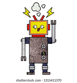 desenho animado de textura grunge retro de um robô dançante