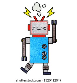 retro grunge texture cartoon of a dancing robot