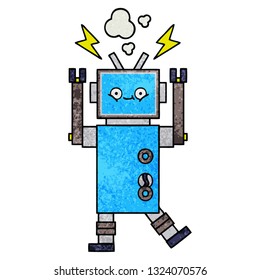 retro grunge texture cartoon of a dancing robot