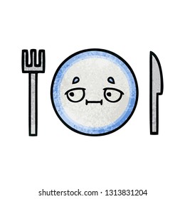 retro grunge texture cartoon of a dinner plate
