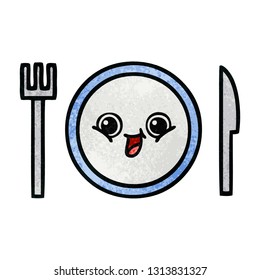 caricatura retro grunge de textura de un plato de cena