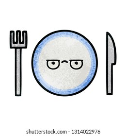 retro grunge texture cartoon of a dinner plate