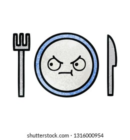 caricatura retro grunge de textura de un plato de cena