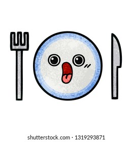 caricatura retro grunge de textura de un plato de cena