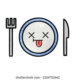 retro grunge texture cartoon of a dinner plate