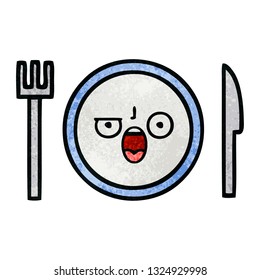 Retro-Grunge-Textur-Cartoon eines Dinner-Tellers