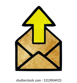 retro grunge texture cartoon of a envelope with arrow