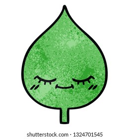 retro grunge texture cartoon of a expressional leaf
