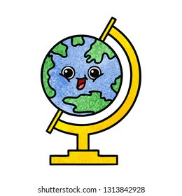 retro grunge texture cartoon of a globe of the world