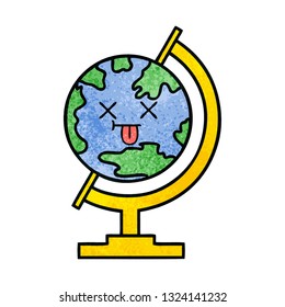 caricatura de textura retro grunge de un globo del mundo