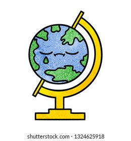 retro grunge texture cartoon of a globe of the world