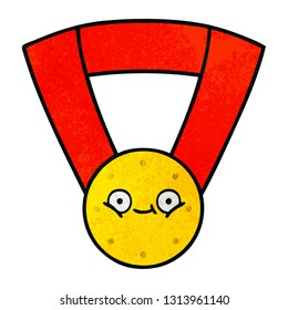 retro grunge texture cartoon of a gold medal