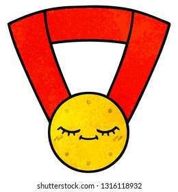 retro grunge texture cartoon of a gold medal