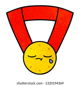 retro grunge texture cartoon of a gold medal